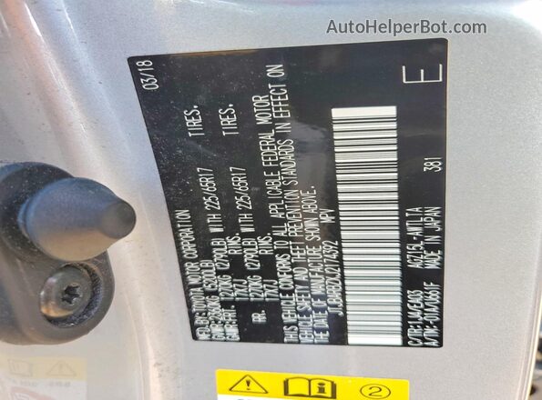 JTJBARBZXJ2174392 2018 LEXUS NX Серебряный Вид наклейки с VIN-кодом