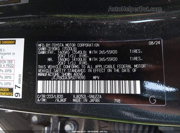 JTJTBCDX3R5019090 2024 LEXUS GX 550 Black Շարժիչի բաժամունքի տեսք