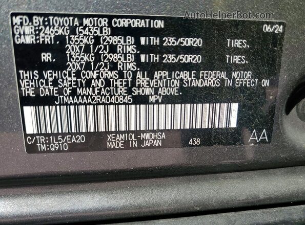 JTMAAAAA2RA040845 2024 TOYOTA LIMITED Серый Вид наклейки с VIN-кодом