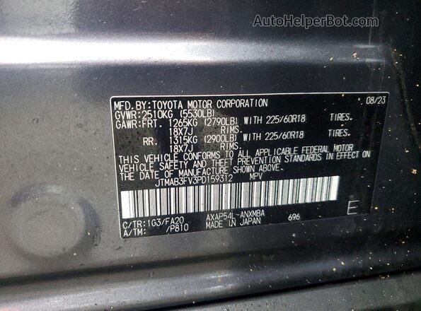 JTMAB3FV3PD159312 2023 TOYOTA RAV4 Gray Панорамний вид салону 360°