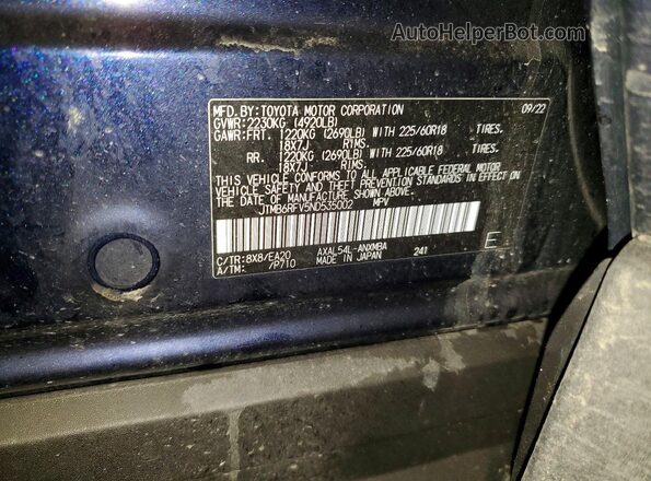 JTMB6RFV5ND535002 2022 TOYOTA LE Blue 