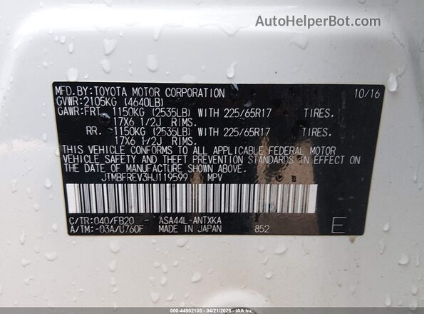 JTMBFREV3HJ119599 2017 TOYOTA LE White Engine compartment view
