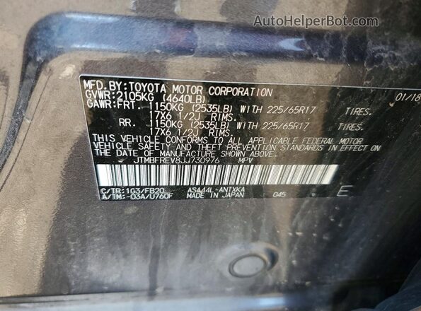 JTMBFREV8JJ730976 2018 TOYOTA LE Gray Widok naklejki z numerem VIN