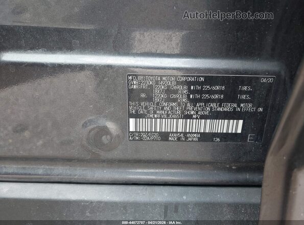 JTMEWRFV8LJ046511 2020 TOYOTA RAV4 HYBRID Gray Vista del compartimento del motor