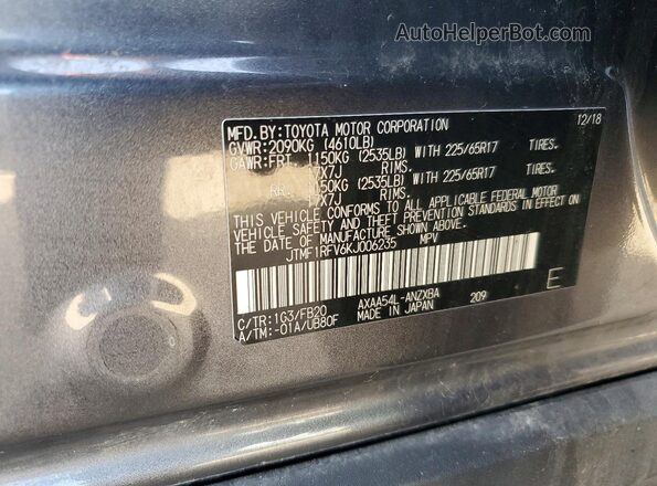 JTMF1RFV6KJ006235 2019 TOYOTA LE Gray 