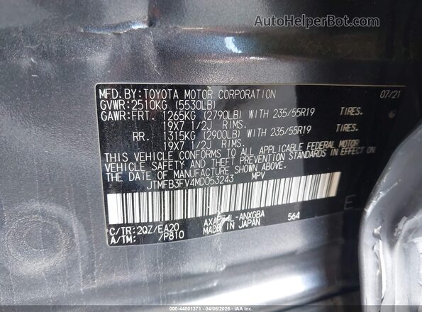 JTMFB3FV4MD053243 2021 TOYOTA RAV4 PRIME Gray Շարժիչի բաժամունքի տեսք