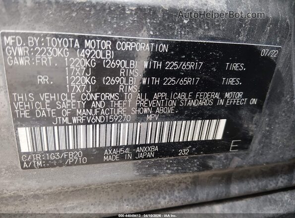 JTMLWRFV6ND159270 2022 TOYOTA LE Gray Շարժիչի բաժամունքի տեսք