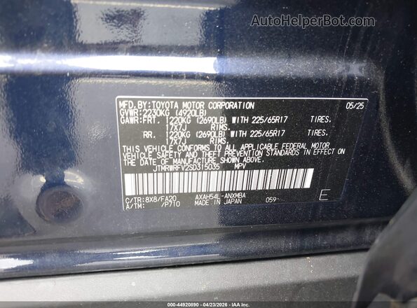 JTMRWRFV2SD315035 2025 TOYOTA LE Синий Вид подкапотного пространства