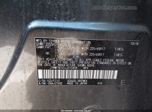 JTMWFREV3JJ210458 2018 TOYOTA LE Blue 