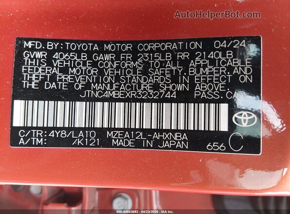 JTNC4MBEXR3232744 2024 TOYOTA LL Orange Widok komory silnika