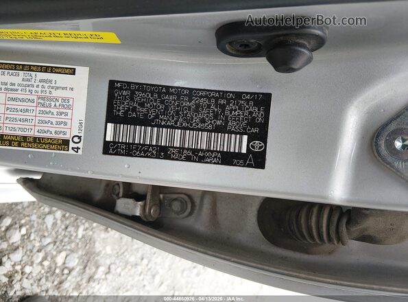 JTNKARJEXHJ545581 2017 TOYOTA LL Silver Vista del compartimento del motor