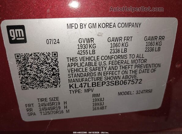 KL47LBEP3SB067572 2025 BUICK OTHER Red Vista del compartimento del motor
