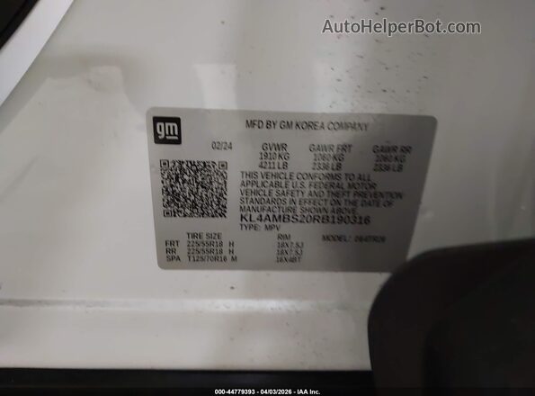 KL4AMBS20RB190316 2024 BUICK ENCORE Белый Вид подкапотного пространства