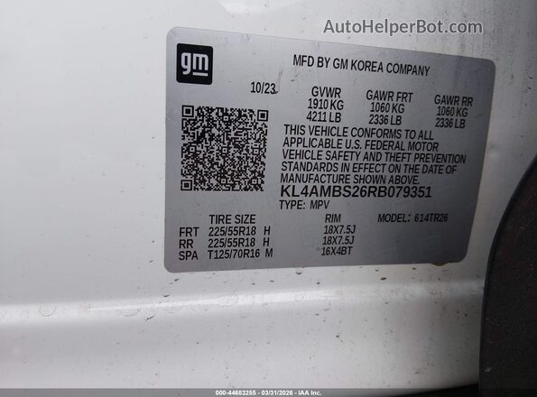 KL4AMBS26RB079351 2024 BUICK ENCORE White ძრავის განყოფილების ხედი