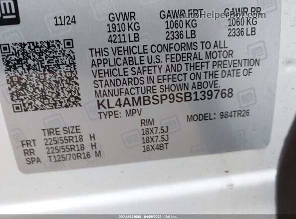 KL4AMBSP9SB139768 2025 BUICK ENCORE White 