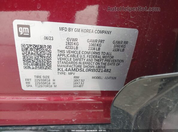 KL4AMDSL0RB021482 2024 BUICK ENCORE Burgundy ძრავის განყოფილების ხედი