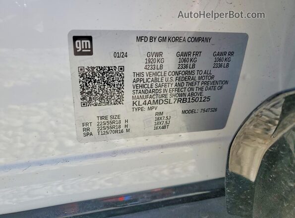 KL4AMDSL7RB150125 2024 BUICK ENCORE White Widok naklejki z numerem VIN