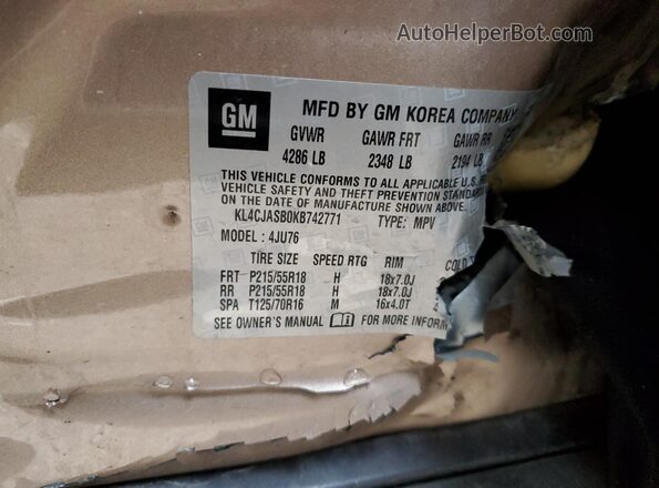 KL4CJASB0KB742771 2019 BUICK ENCORE Gold ძრავის განყოფილების ხედი