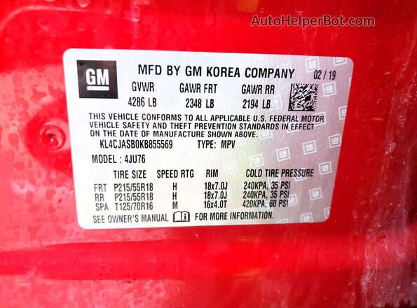 KL4CJASB0KB855569 2019 BUICK ENCORE Red 