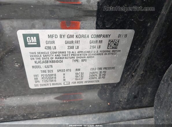 KL4CJASB1KB840434 2019 BUICK ENCORE Black Engine compartment view