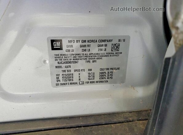 KL4CJASB3KB703947 2019 BUICK ENCORE Silver Vista del compartimento del motor
