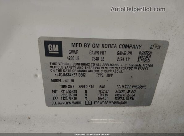 KL4CJASB4KB719302 2019 BUICK ENCORE White Շարժիչի բաժամունքի տեսք