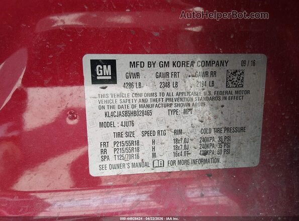 KL4CJASB5HB028465 2017 BUICK ENCORE Red Вид підкапотного простору