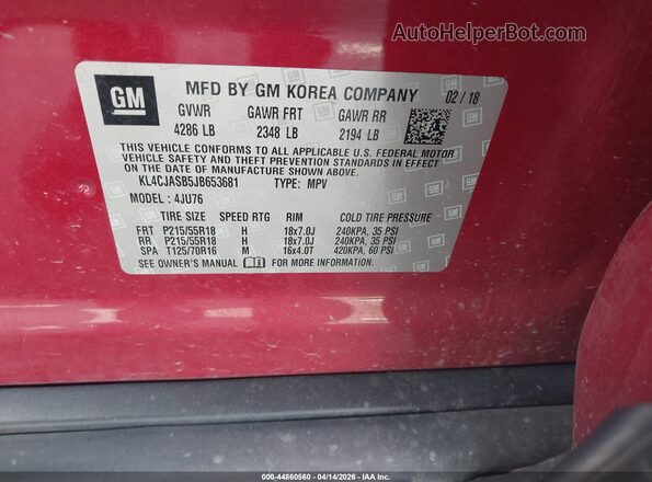 KL4CJASB5JB653681 2018 BUICK ENCORE Red Вид підкапотного простору