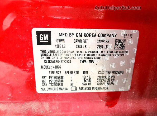KL4CJASB6KB732634 2019 BUICK ENCORE Maroon 