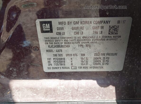 KL4CJASB9JB523404 2018 BUICK ENCORE Purple Widok komory silnika