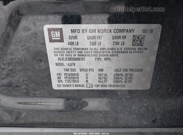 KL4CJESB2KB896101 2019 BUICK ENCORE Черный Вид подкапотного пространства