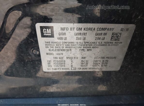KL4CJESB7KB873378 2019 BUICK ENCORE Black Вид підкапотного простору