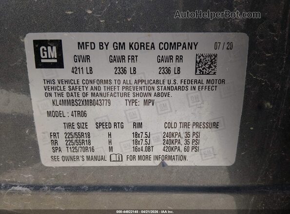 KL4MMBS2XMB043779 2021 BUICK ENCORE Gray ძრავის განყოფილების ხედი