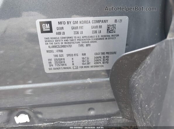 KL4MMCSL0NB014761 2022 BUICK ENCORE Gray Vista del compartimento del motor