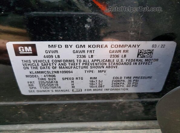 KL4MMCSL2NB109094 2022 BUICK ENCORE Black Vista de la etiqueta del VIN