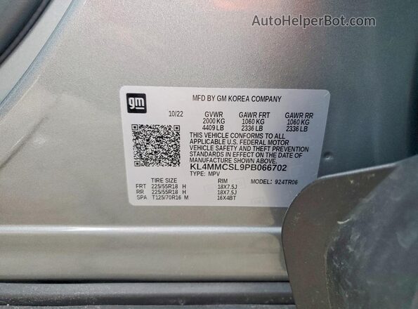 KL4MMCSL9PB066702 2023 BUICK ENCORE Gray VIN sticker view