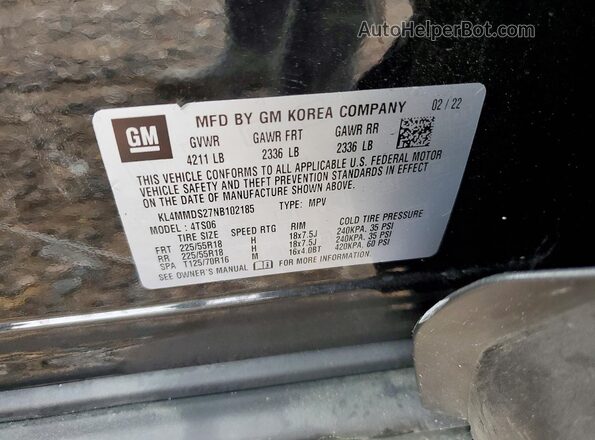 KL4MMDS27NB102185 2022 BUICK ENCORE Black Widok naklejki z numerem VIN
