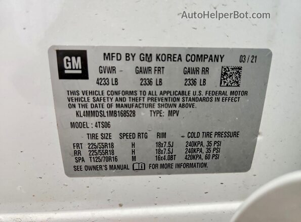 KL4MMDSL1MB168528 2021 BUICK ENCORE White Engine compartment view