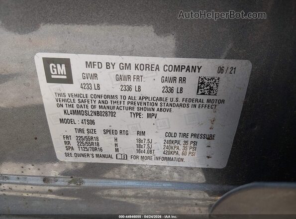 KL4MMDSL2NB028702 2022 BUICK ENCORE Серый Вид подкапотного пространства