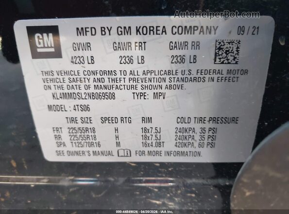KL4MMDSL2NB069508 2022 BUICK ENCORE Black Vista del compartimento del motor