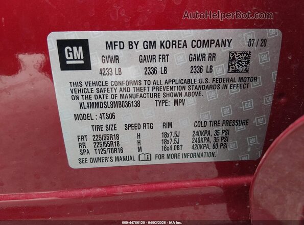 KL4MMDSL8MB036138 2021 BUICK ENCORE Red Engine compartment view