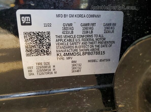 KL4MMDSL8PB078815 2023 BUICK ENCORE Black VIN sticker view