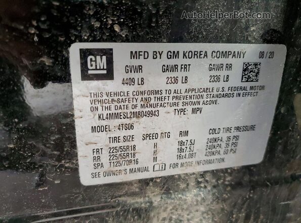 KL4MMESL2MB049943 2021 BUICK ENCORE Black VIN կոդի պիտակի տեսք