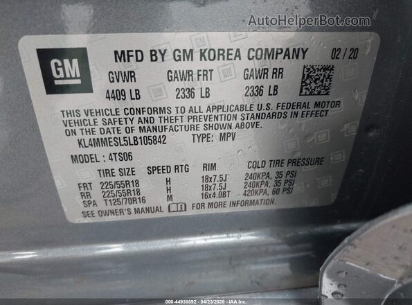 KL4MMESL5LB105842 2020 BUICK ENCORE Серый Вид подкапотного пространства