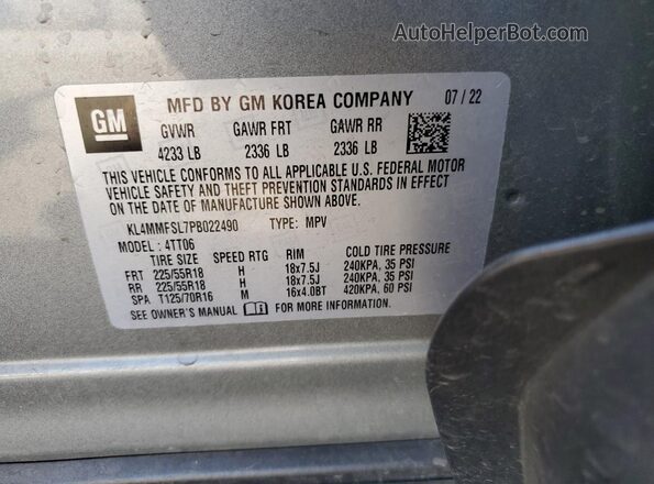 KL4MMFSL7PB022490 2023 BUICK ENCORE Silver VIN sticker view