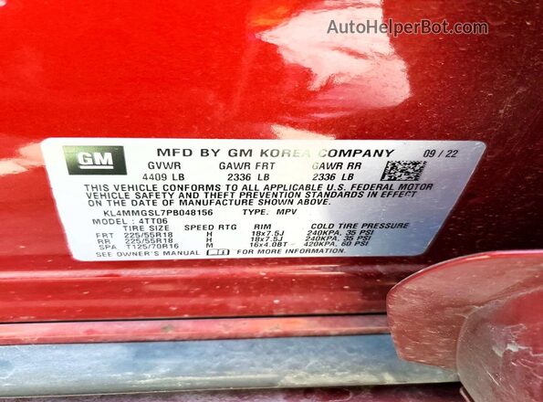 KL4MMGSL7PB048156 2023 BUICK ENCORE Темно-бордовый Вид наклейки с VIN-кодом