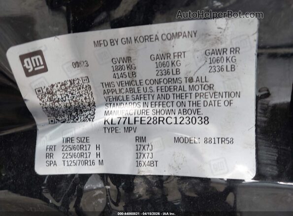 KL77LFE28RC123038 2024 CHEVROLET TRAX Черный Вид подкапотного пространства