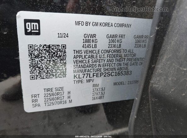 KL77LFEP2SC165383 2025 CHEVROLET TRAX Black Widok komory silnika