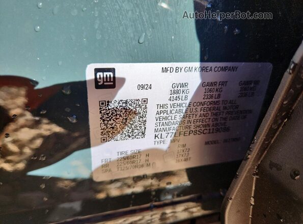 KL77LFEP8SC119086 2025 CHEVROLET TRAX Gray VIN sticker view
