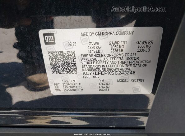 KL77LFEPXSC243246 2025 CHEVROLET TRAX Black Շարժիչի բաժամունքի տեսք